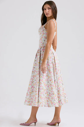 Vestido Midi Floral Modelador de Algodão Modelo San Marino