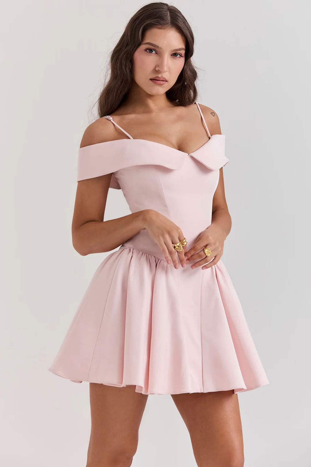 Vestido Curto Bailarina Off Shoulder Rosa Modelo Palermo