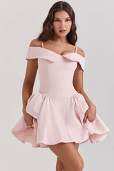 Vestido Curto Bailarina Off Shoulder Rosa Modelo Palermo