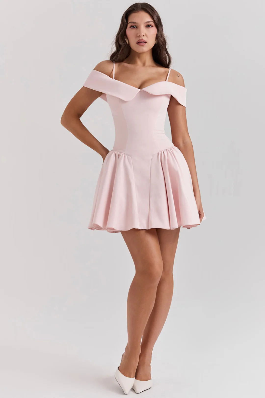 Vestido Curto Bailarina Off Shoulder Rosa Modelo Palermo