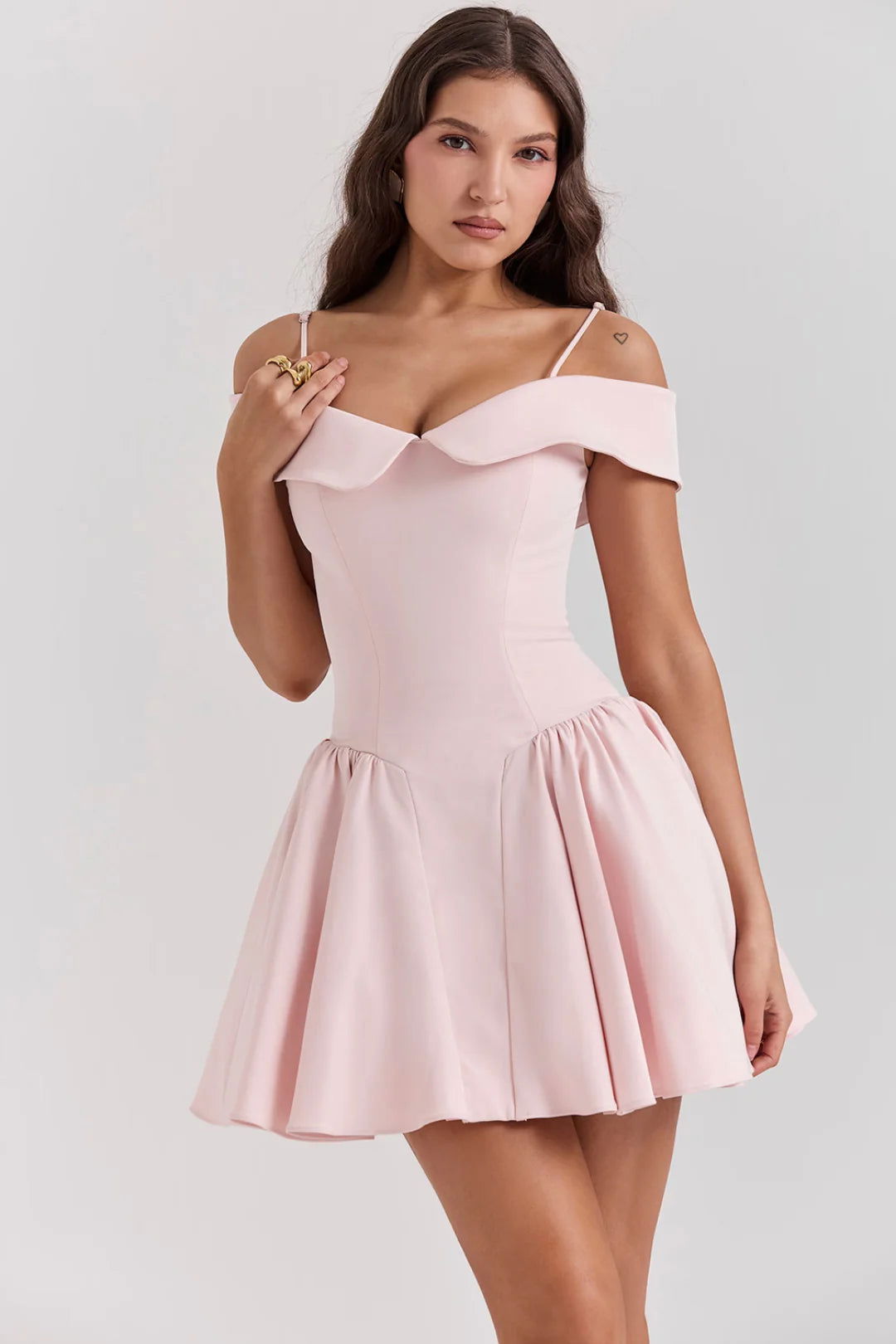 Vestido Curto Bailarina Off Shoulder Rosa Modelo Palermo