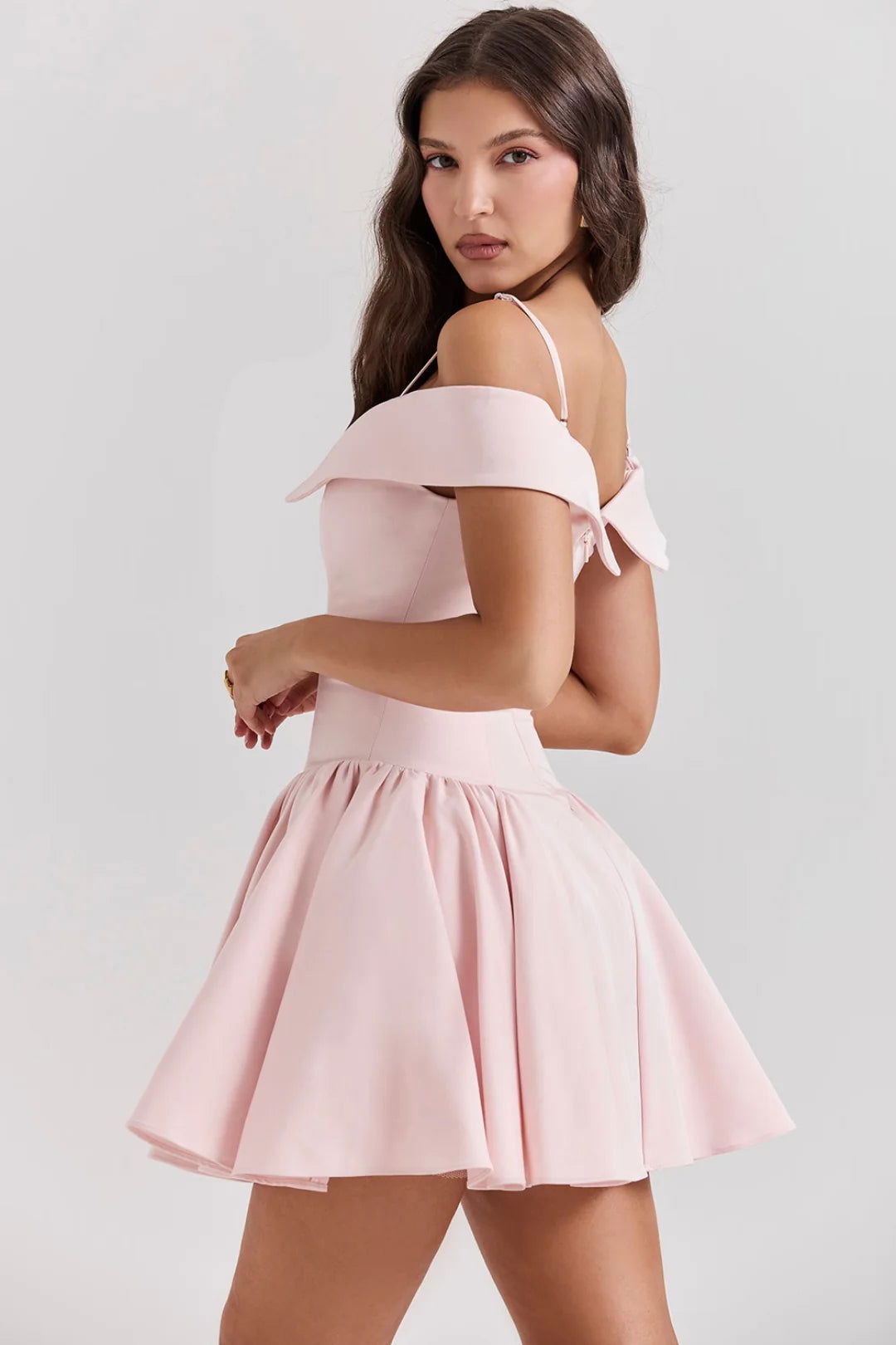 Vestido Curto Bailarina Off Shoulder Rosa Modelo Palermo