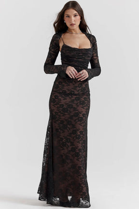 Vestido Longo de Renda Preto Modelador Modelo Amalfi