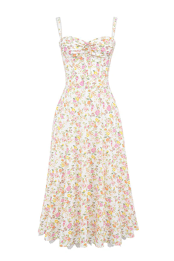 Vestido Midi Floral Bustier de Algodão Modelo Fasano