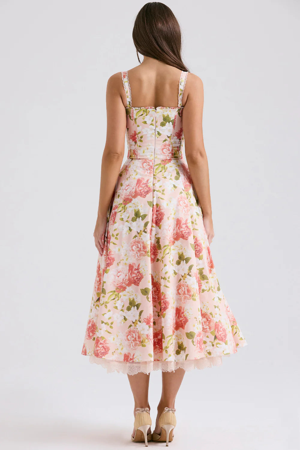 Vestido Midi Floral Bustier de Algodão Modelo Fasano