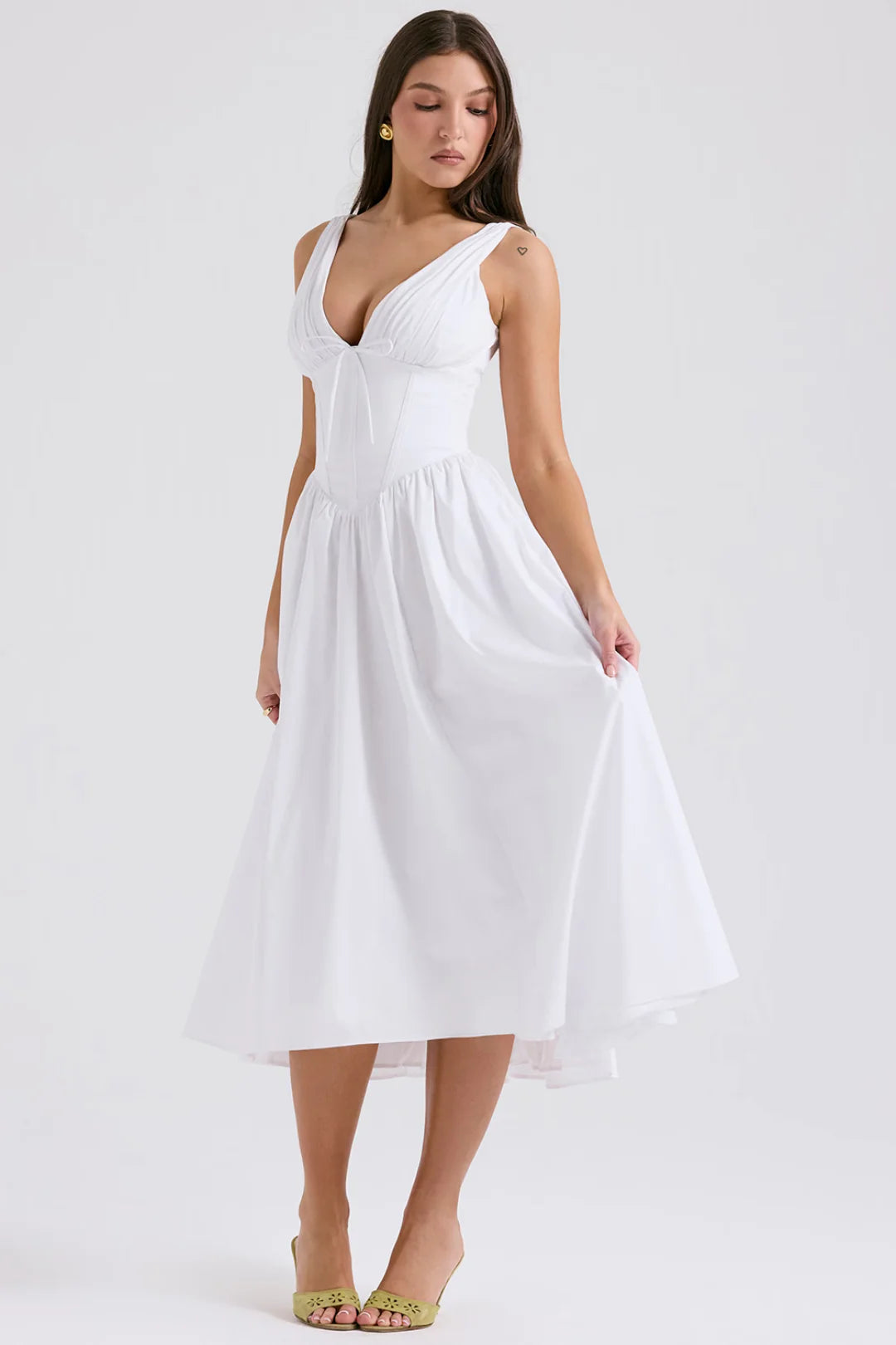 Vestido Midi Liso Branco Modelador Nobre Modelo Montesilvano