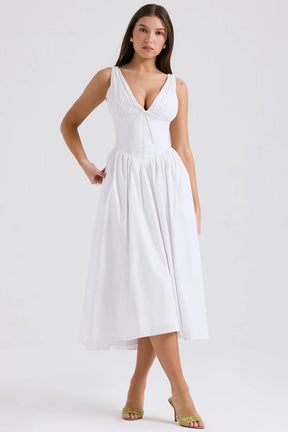 Vestido Midi Liso Branco Modelador Nobre Modelo Montesilvano