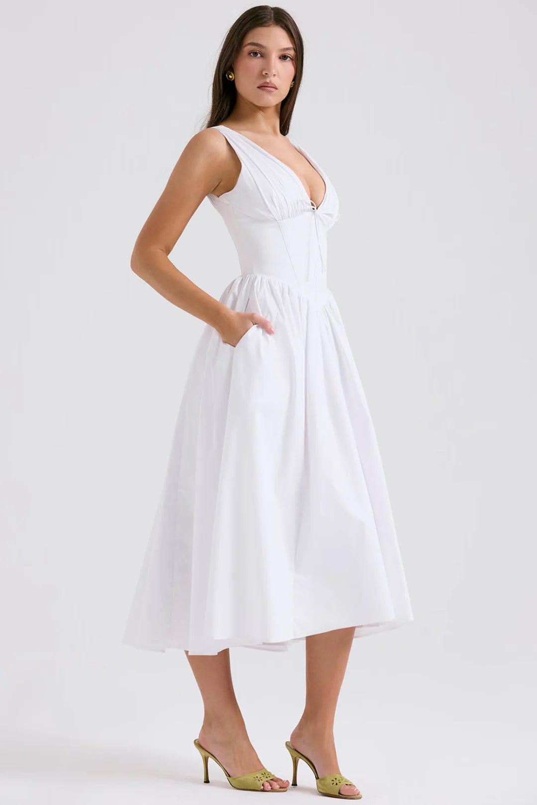 Vestido Midi Liso Branco Modelador Nobre Modelo Montesilvano