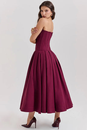 Vestido Midi Modelador Vinho Sem Alça Modelo Reno