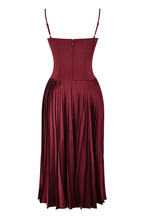 Vestido Midi Plissado Vinho Modelo Gallatare