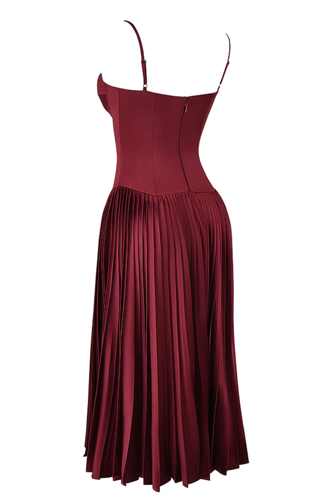 Vestido Midi Plissado Vinho Modelo Gallatare