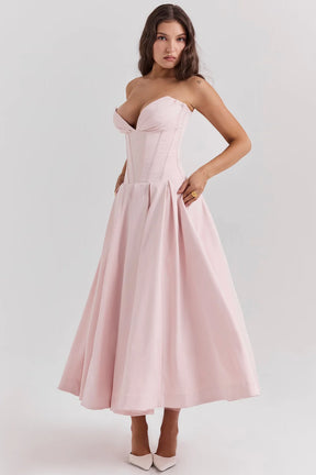 Vestido Midi Rosa Modelador Sem Alça Modelo Nocera