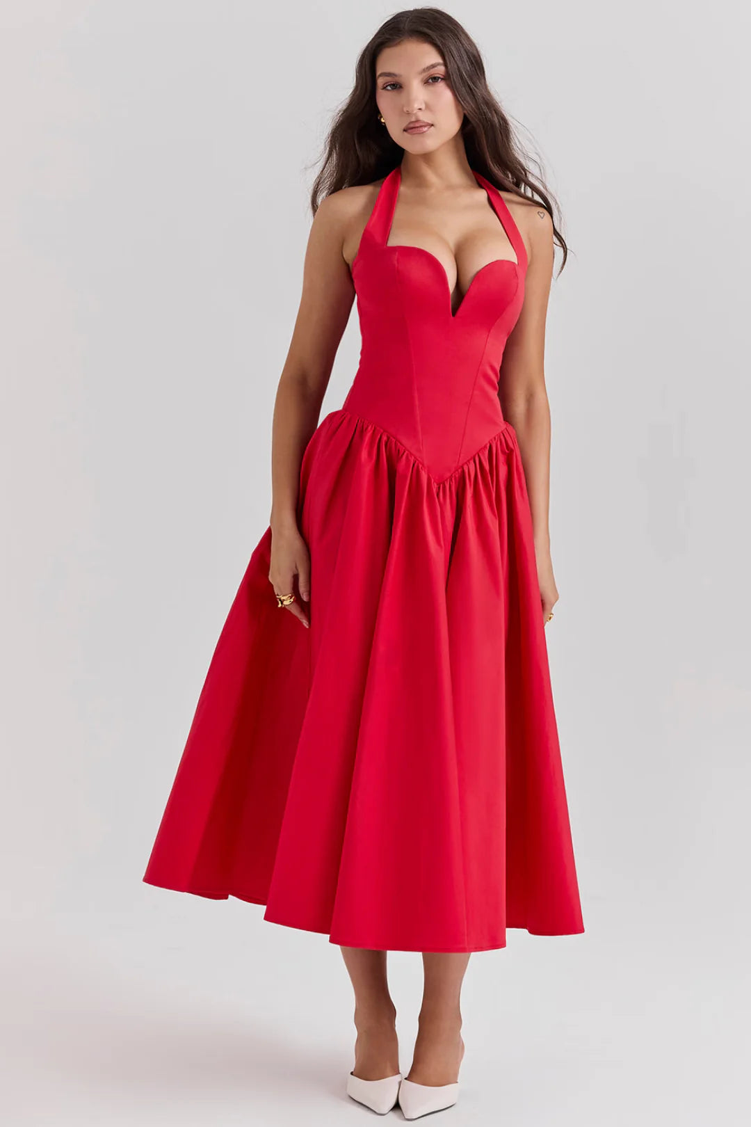 Vestido Midi Vermelho Modelador Modelo Lamezia