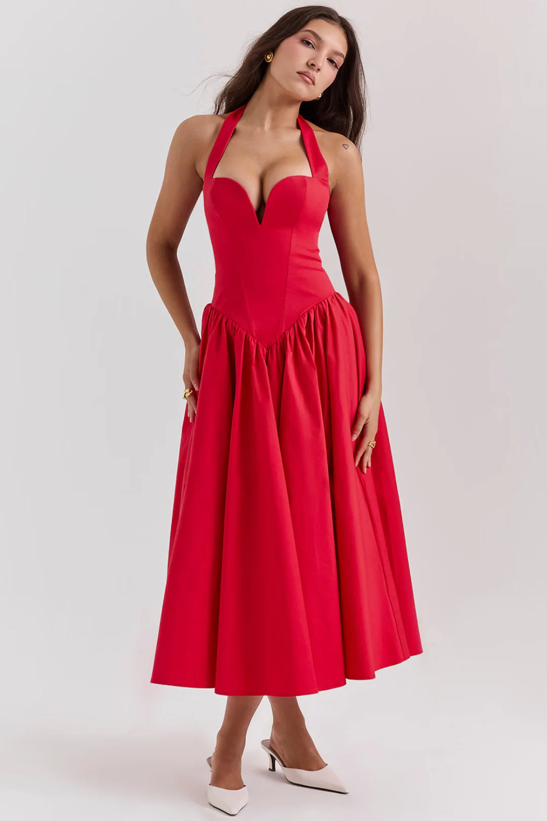 Vestido Midi Vermelho Modelador Modelo Lamezia