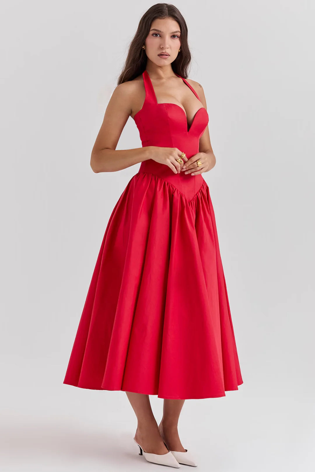 Vestido Midi Vermelho Modelador Modelo Lamezia