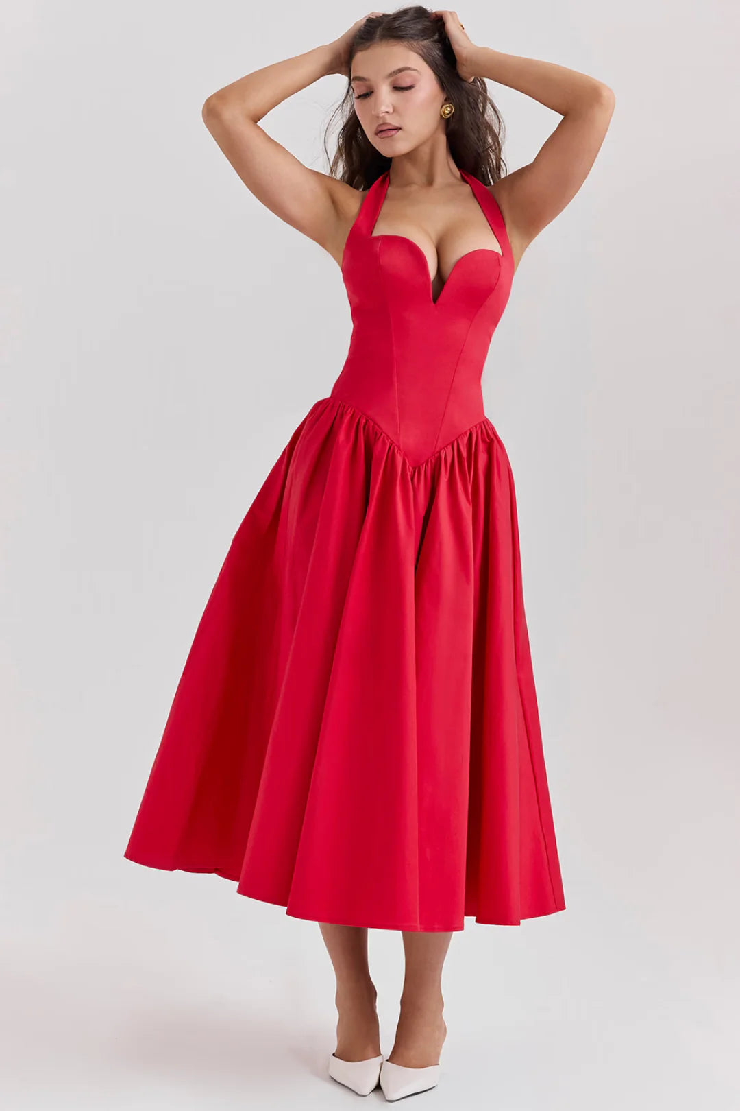 Vestido Midi Vermelho Modelador Modelo Lamezia