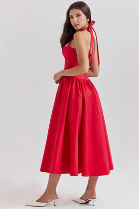 Vestido Midi Vermelho Modelador Modelo Lamezia