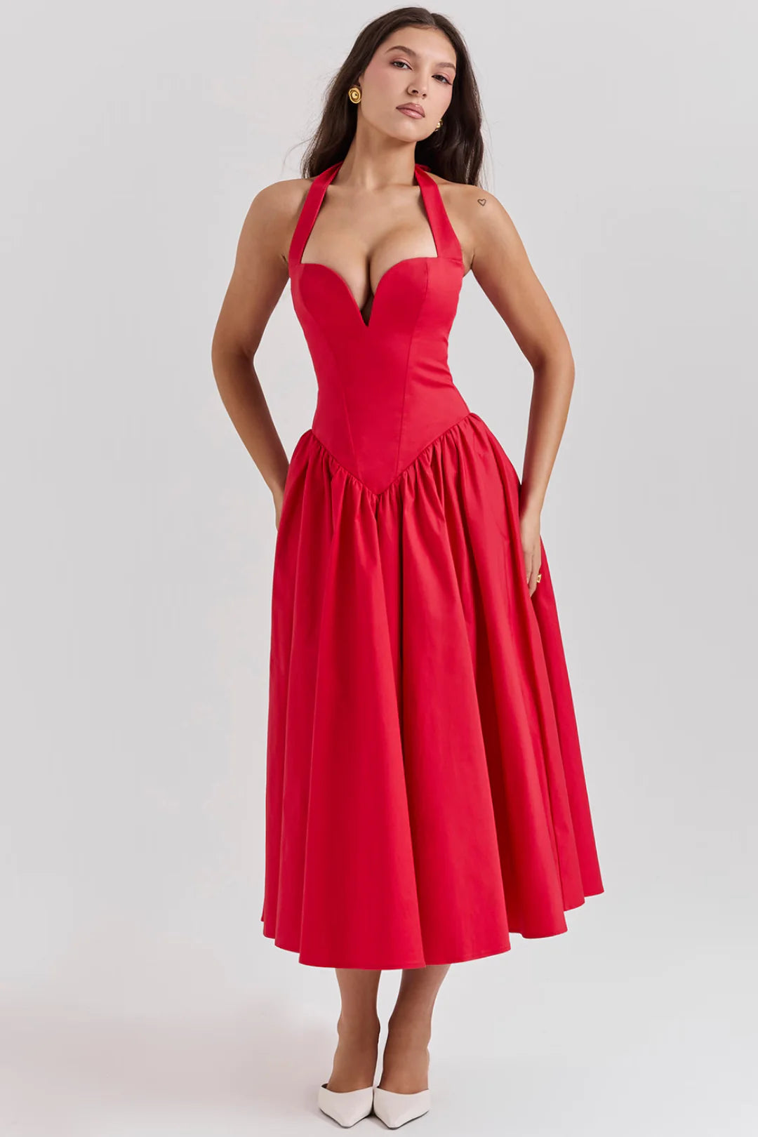 Vestido Midi Vermelho Modelador Modelo Lamezia