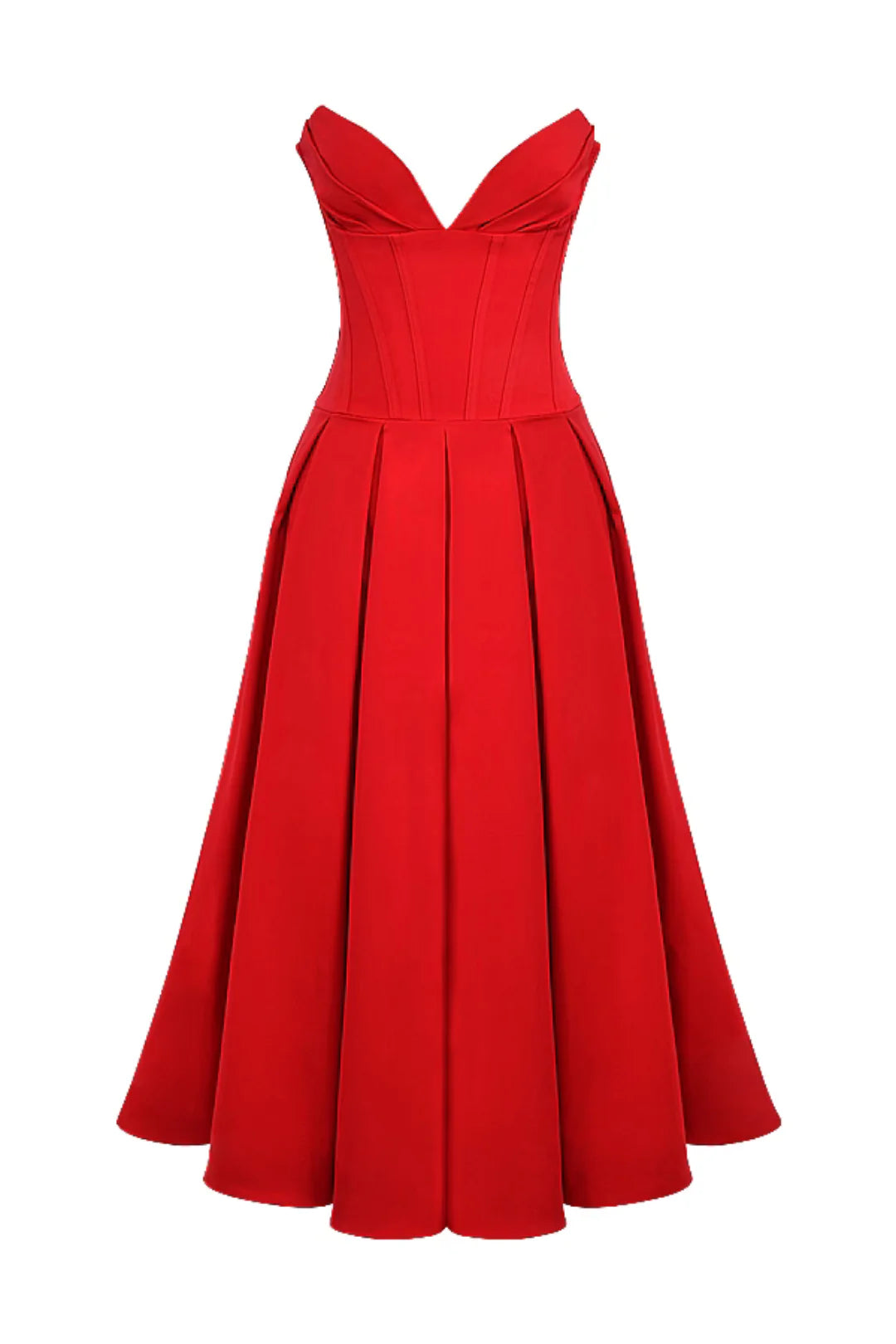 Vestido Midi Vermelho Sem Alça Modelo Cinisello