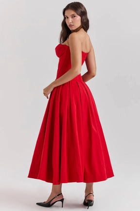 Vestido Midi Vermelho Sem Alça Modelo Cinisello