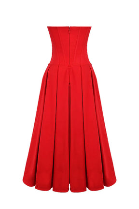 Vestido Midi Vermelho Sem Alça Modelo Cinisello