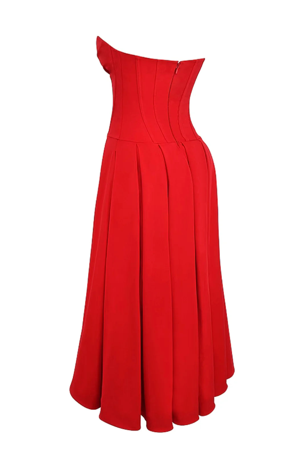 Vestido Midi Vermelho Sem Alça Modelo Cinisello