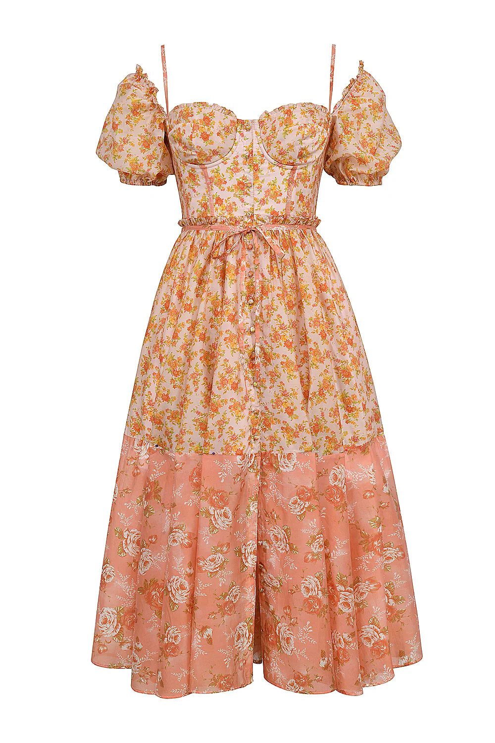 Vestido Midi Floral Pêssego Belluno