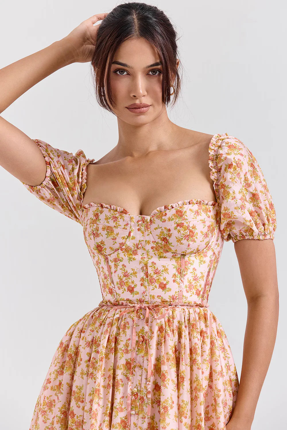 Vestido Midi Floral Pêssego Belluno