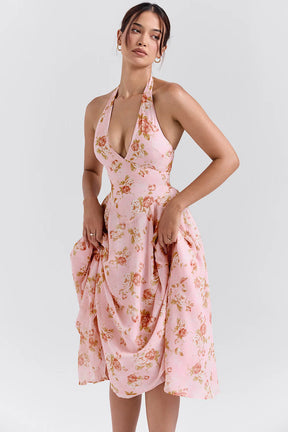 Vestido Midi Floral Rosa Corsico