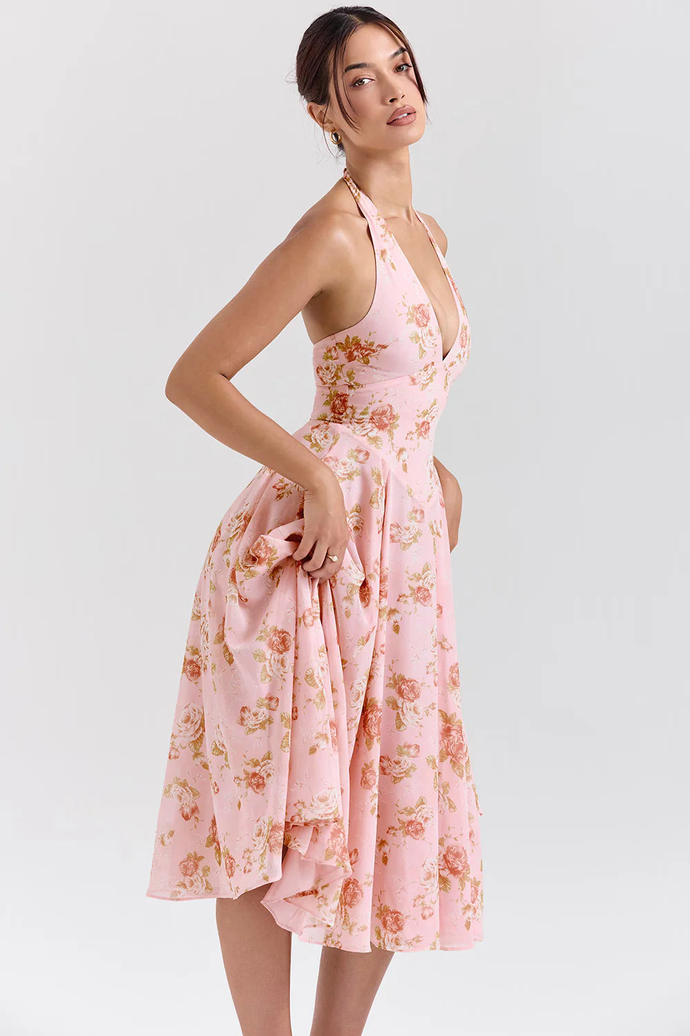 Vestido Midi Floral Rosa Corsico