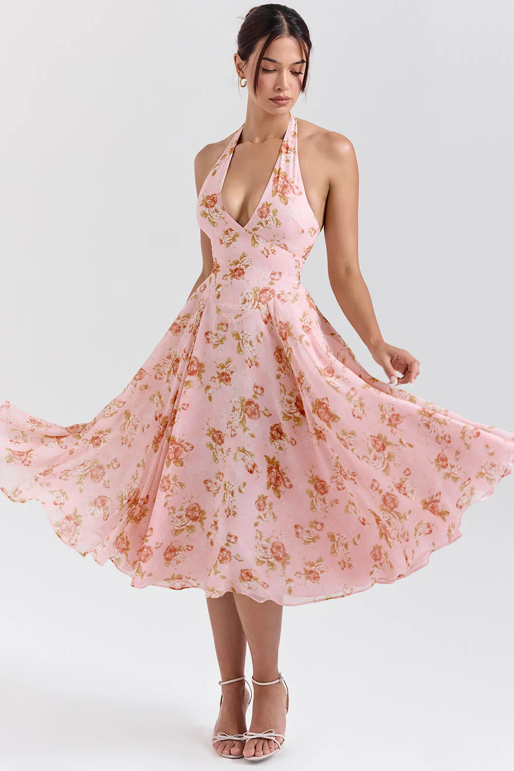 Vestido Midi Floral Rosa Corsico