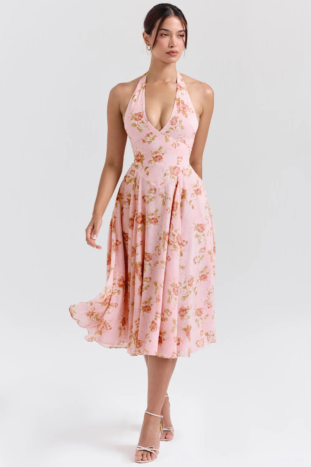 Vestido Midi Floral Rosa Corsico