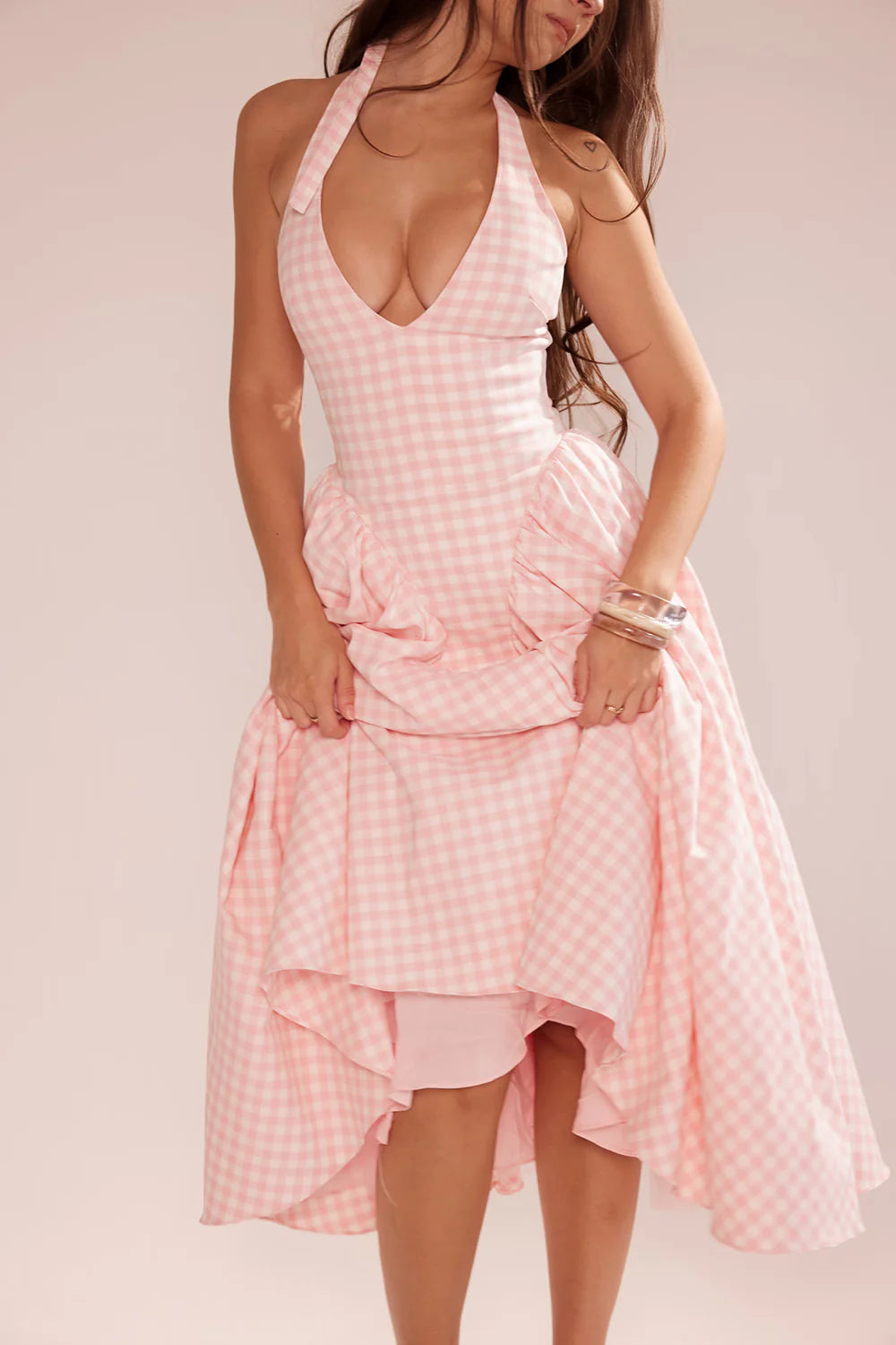 Vestido Midi Rosa Xadrez Olbia