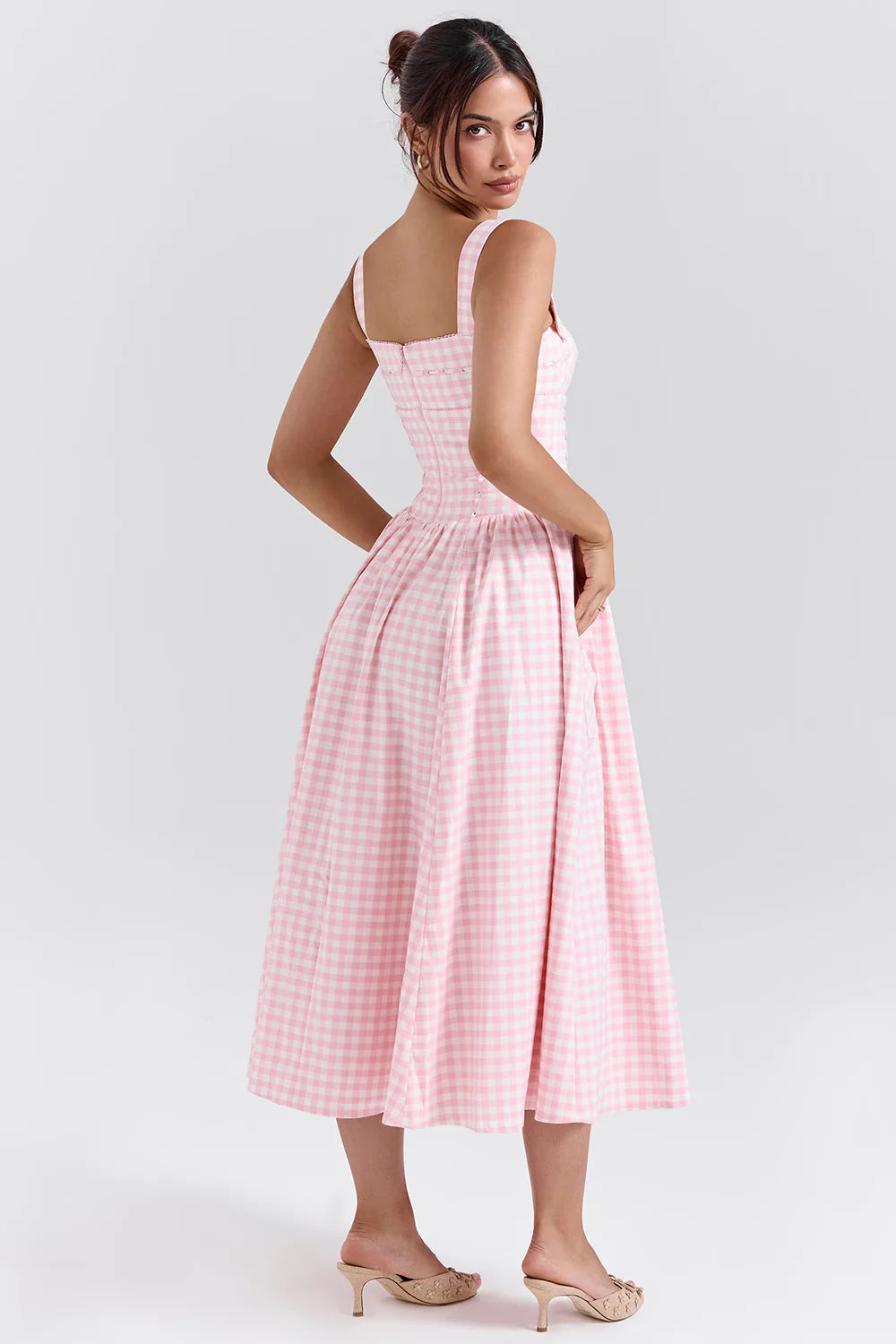 Vestido Midi Rosa Xadrez Biassono