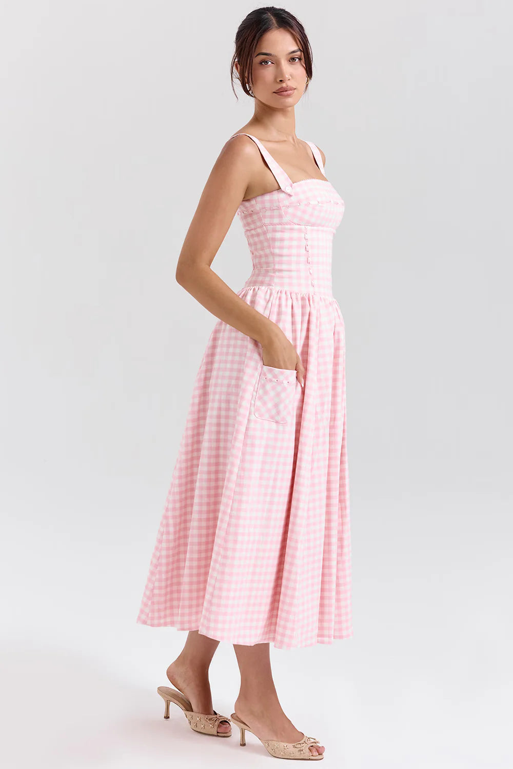 Vestido Midi Rosa Xadrez Biassono