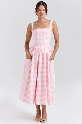 Vestido Midi Rosa Xadrez Biassono