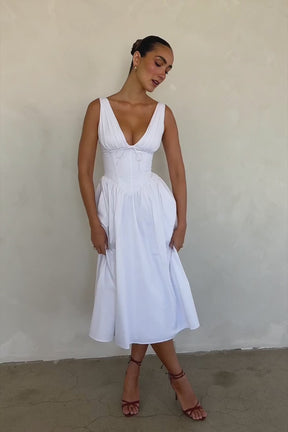 Vestido Midi Liso Branco Modelador Nobre Modelo Montesilvano