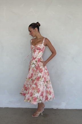 Vestido Midi Floral Bustier de Algodão Modelo Fasano