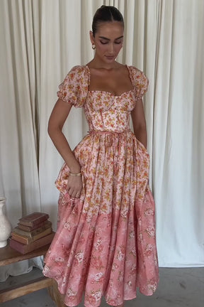 Vestido Midi Floral Pêssego Belluno