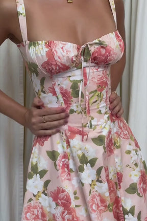 Vestido Midi Floral Bustier de Algodão Modelo Fidenza