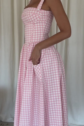 Vestido Midi Rosa Xadrez Biassono