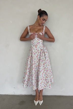 Vestido Midi Floral Modelador de Algodão Modelo San Marino